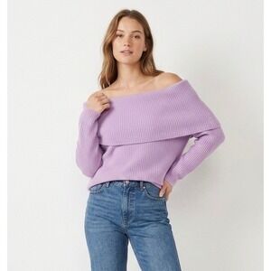 Outlander Studio Off Shoulder Sweater Womens L Purple Lambswool Angora Ribbed